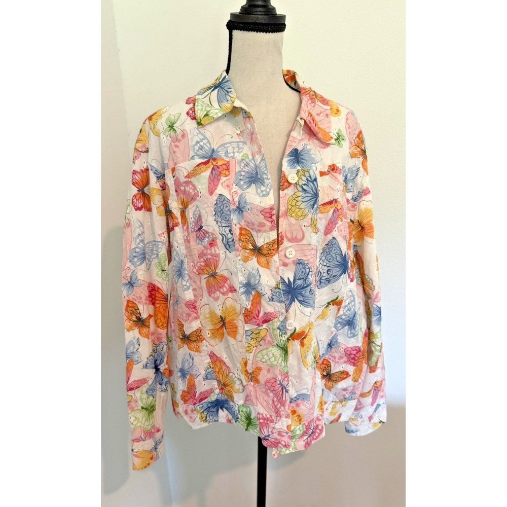 Pastel Butterfly Alfred Dunner Top  Y2K Sz 16 Petite 100% Cotton